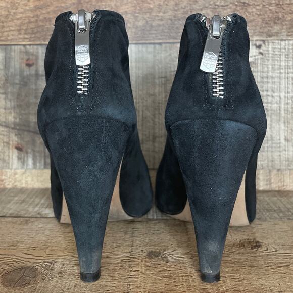 Vince Camuto Amber Black Suede Peep Toe Heeled Ankle Boots Booties Size 6 - Picture 8 of 11